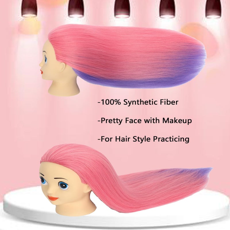 simnient Mannequin Head with Hair,26'' Long Synthetic Fiber Hair Doll Head for Styling Training Head Manikin Practice Cosmetology Styling Hairdressing Training Braiding Heads with Clamp Holder - Image 3
